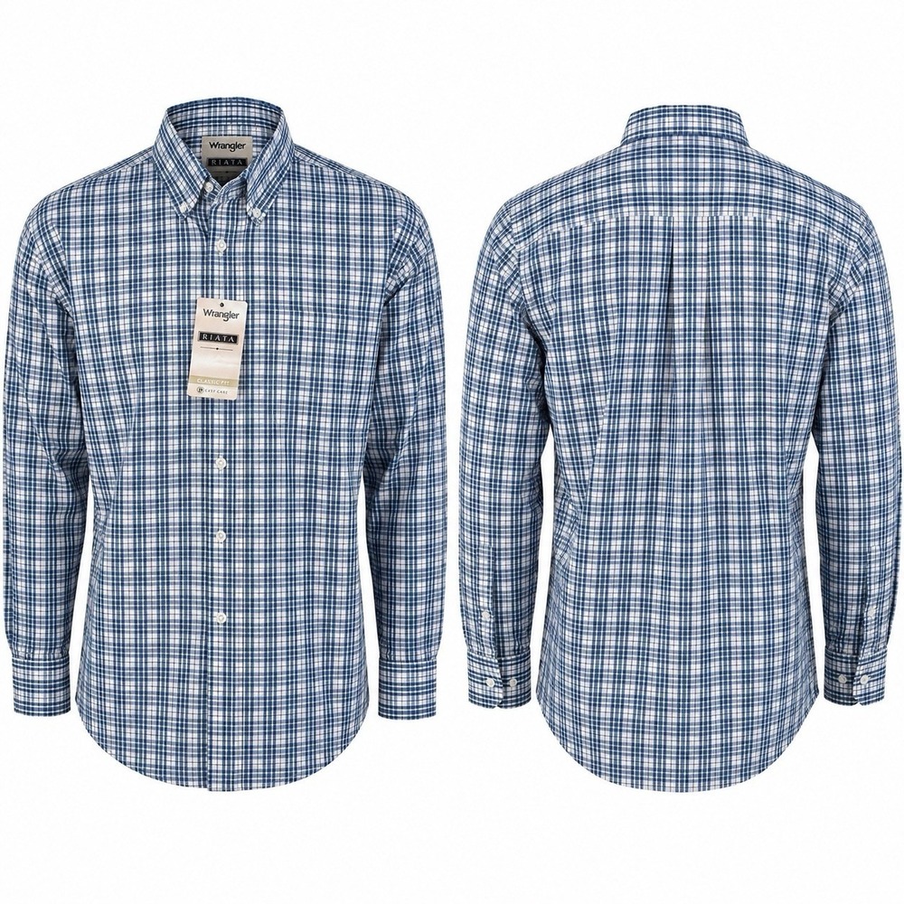 NEW Wrangler Riata Mens Small Blue Plaid Button Front Western Shirt 10MR2128A